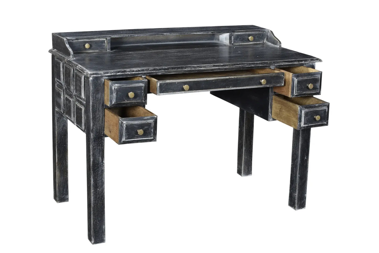 46" Black Solid Wood Writing Desk With Seven Drawers - Homeroots - Flyclothing LLC