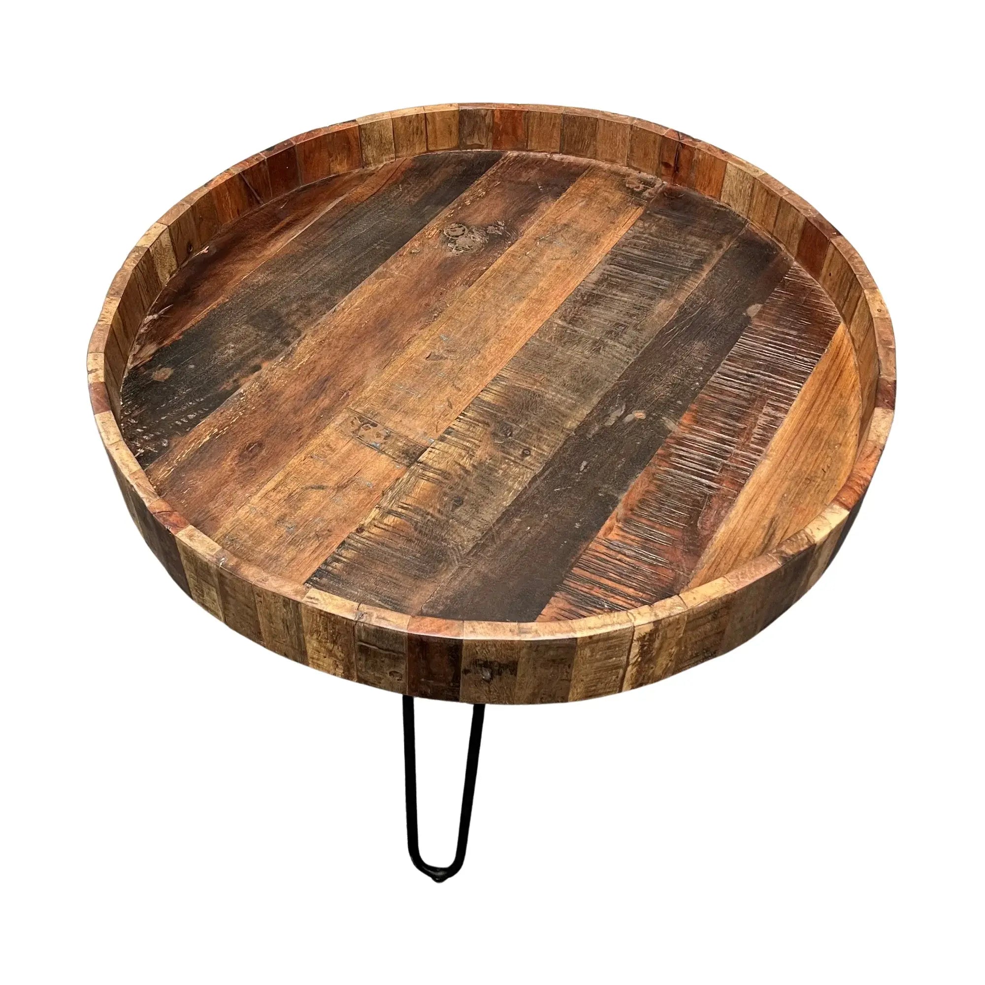 Set Of Two Black And Natural Brown Solid Wood And Iron Round End Tables - Homeroots - Flyclothing LLC