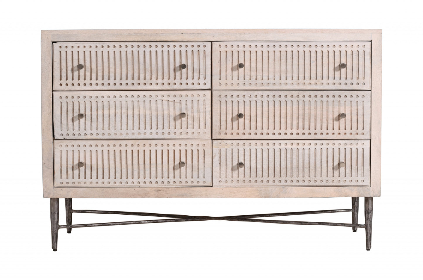 48" Brushed Ivory Solid Wood Six Drawer Double Dresser - Homeroots - Flyclothing LLC