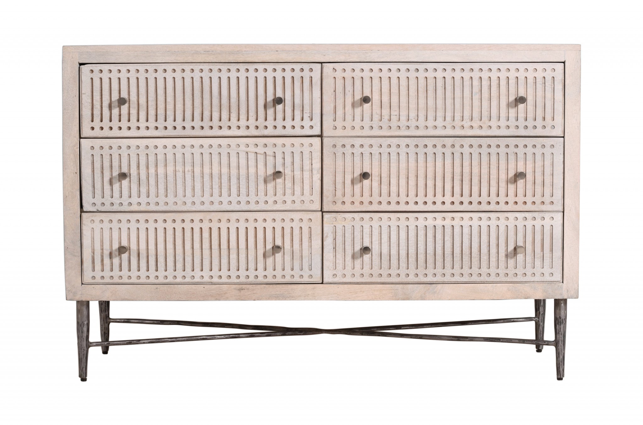 48" Brushed Ivory Solid Wood Six Drawer Double Dresser - Homeroots - Flyclothing LLC