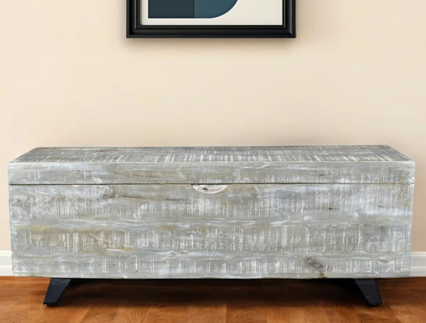 46" Gray and Black Distressed Solid Wood Storage Bench with Flip Top - Homeroots - Flyclothing LLC