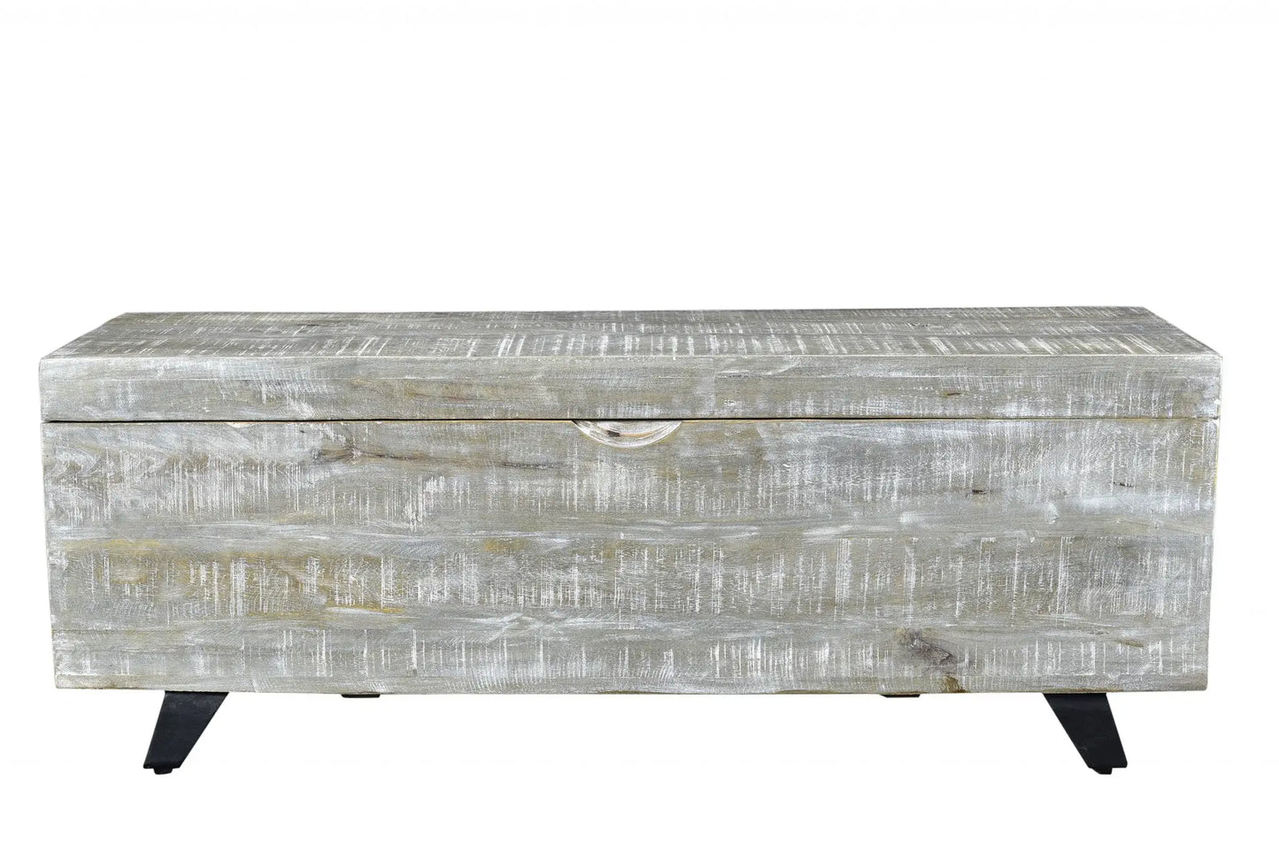 46" Gray and Black Distressed Solid Wood Storage Bench with Flip Top - Homeroots - Flyclothing LLC
