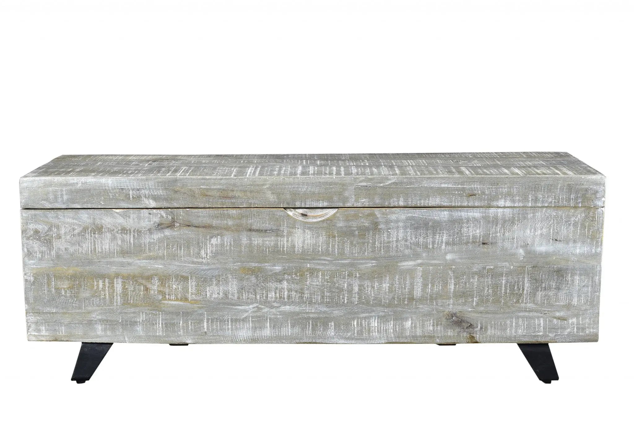 46" Gray and Black Distressed Solid Wood Storage Bench with Flip Top - Homeroots - Flyclothing LLC