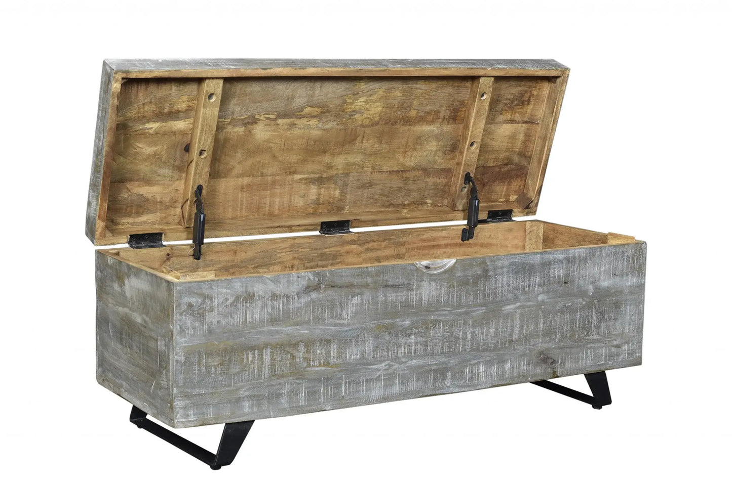 46" Gray and Black Distressed Solid Wood Storage Bench with Flip Top - Homeroots - Flyclothing LLC