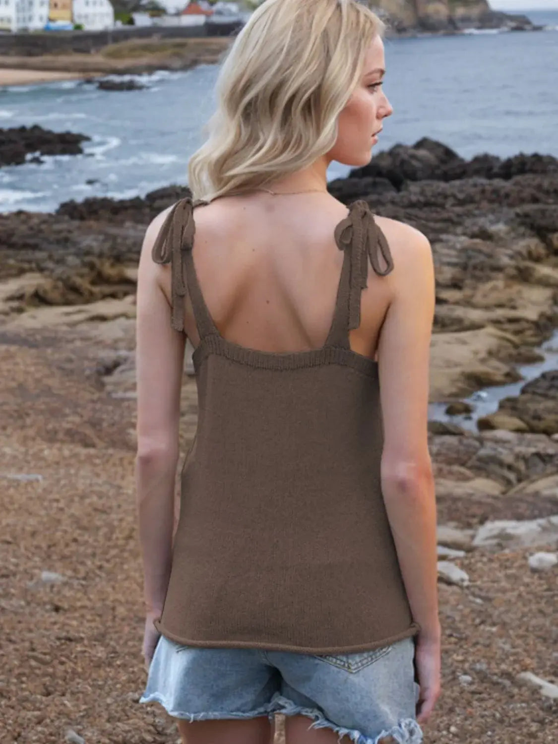 Tie Shoulder V-Neck Sweater Vest - Trendsi - Flyclothing LLC