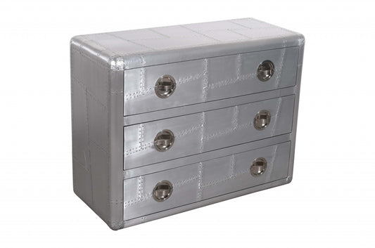 42" Silver Aluminum Three Drawer Dresser - Homeroots - Flyclothing LLC