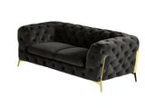 74" Dark Gray And Gold Velour Chesterfield Loveseat - Homeroots - Flyclothing LLC