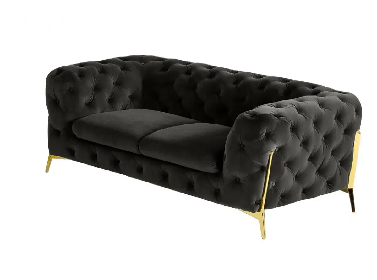 74" Dark Gray And Gold Velour Chesterfield Loveseat - Homeroots - Flyclothing LLC