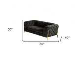 74" Dark Gray And Gold Velour Chesterfield Loveseat - Homeroots - Flyclothing LLC