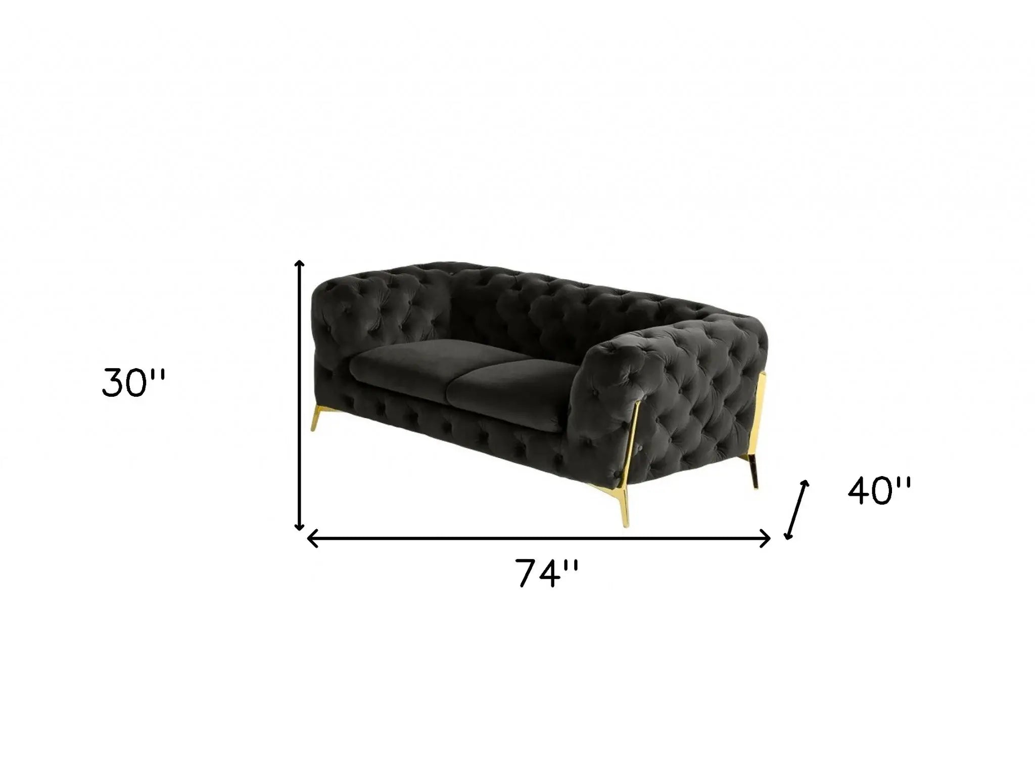 74" Dark Gray And Gold Velour Chesterfield Loveseat - Homeroots - Flyclothing LLC