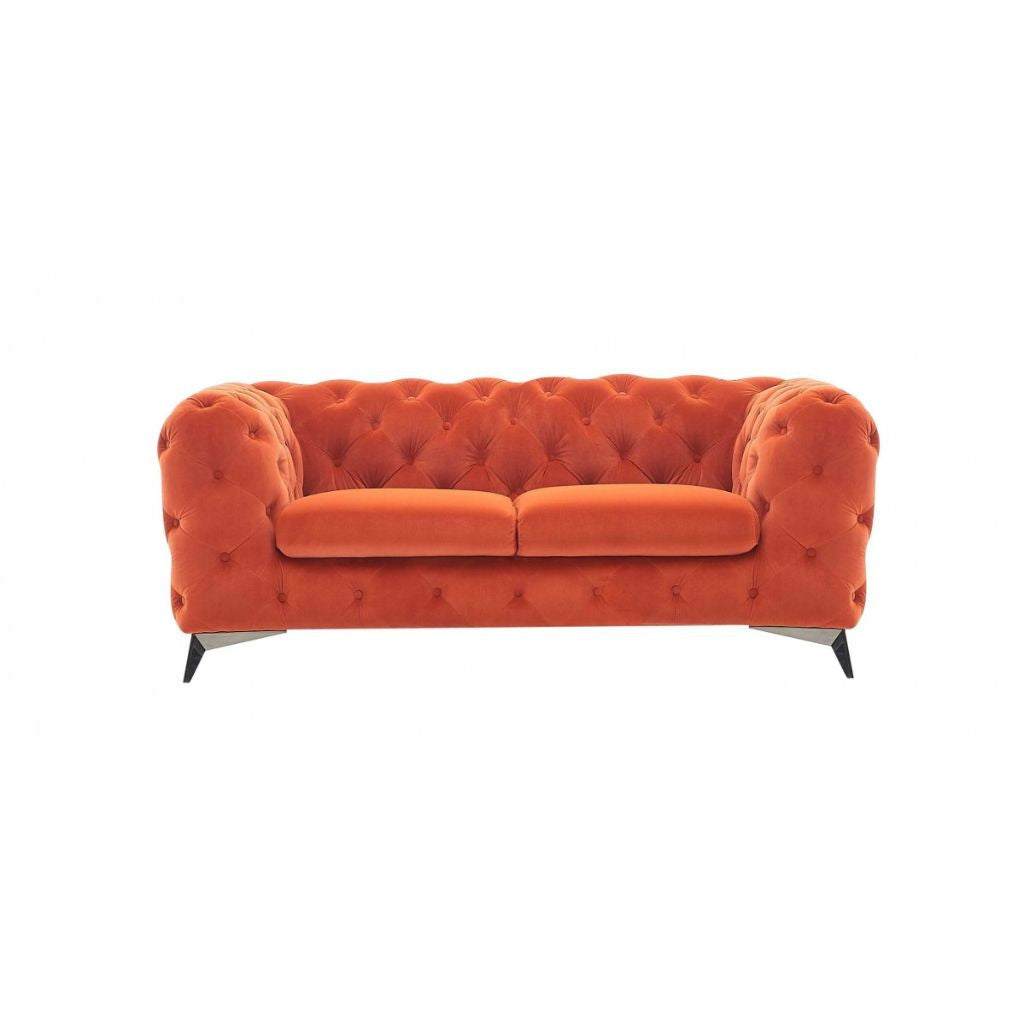 74" Orange And Silver Velvet Chesterfield Loveseat - Homeroots - Flyclothing LLC