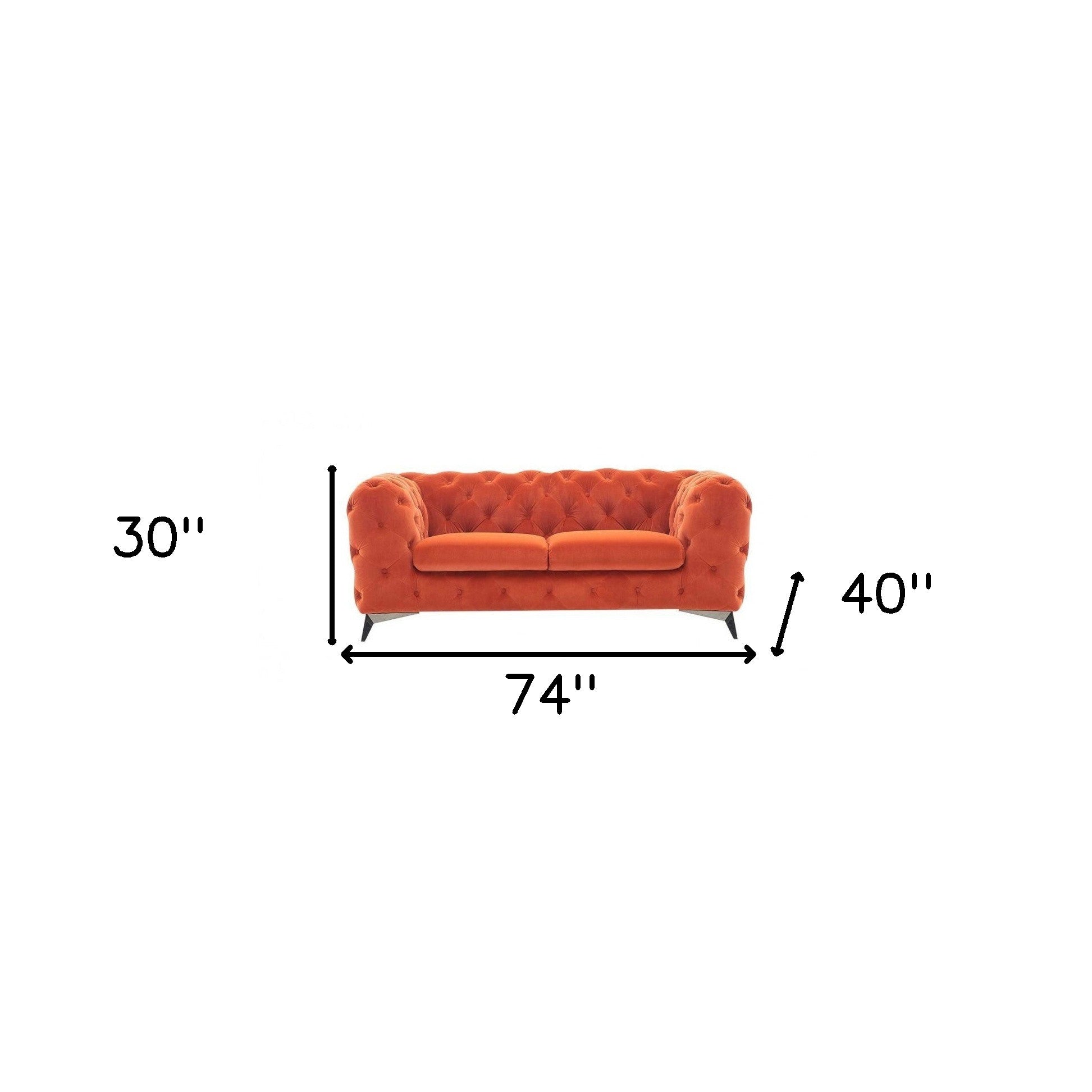 74" Orange And Silver Velvet Chesterfield Loveseat - Homeroots - Flyclothing LLC