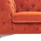 74" Orange And Silver Velvet Chesterfield Loveseat - Homeroots - Flyclothing LLC