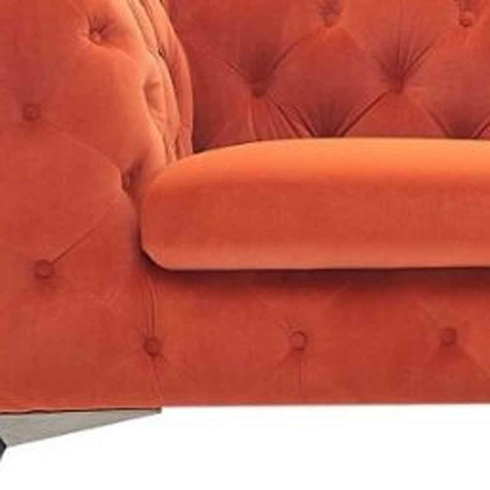 74" Orange And Silver Velvet Chesterfield Loveseat - Homeroots