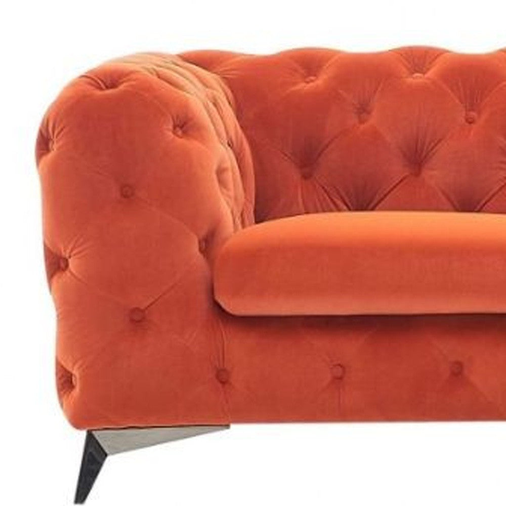 74" Orange And Silver Velvet Chesterfield Loveseat - Homeroots - Flyclothing LLC