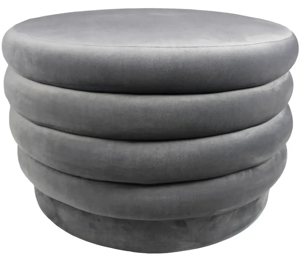 31" Gray Velvet Tufted Round Cocktail Ottoman - Homeroots - Flyclothing LLC
