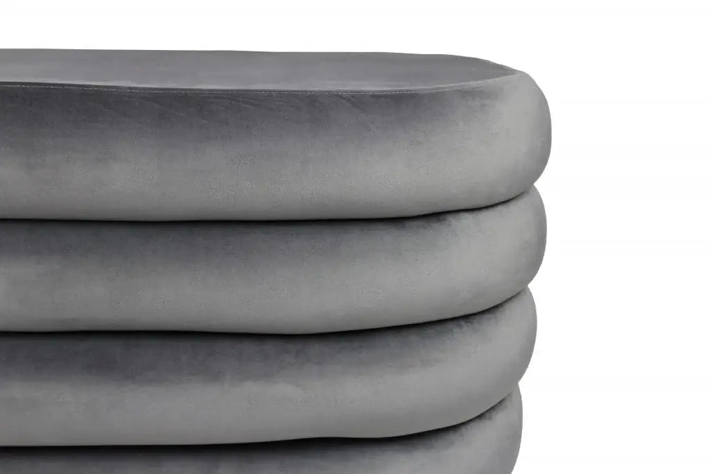 31" Gray Velvet Tufted Round Cocktail Ottoman - Homeroots - Flyclothing LLC