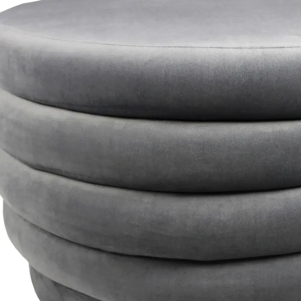 31" Gray Velvet Tufted Round Cocktail Ottoman - Homeroots - Flyclothing LLC