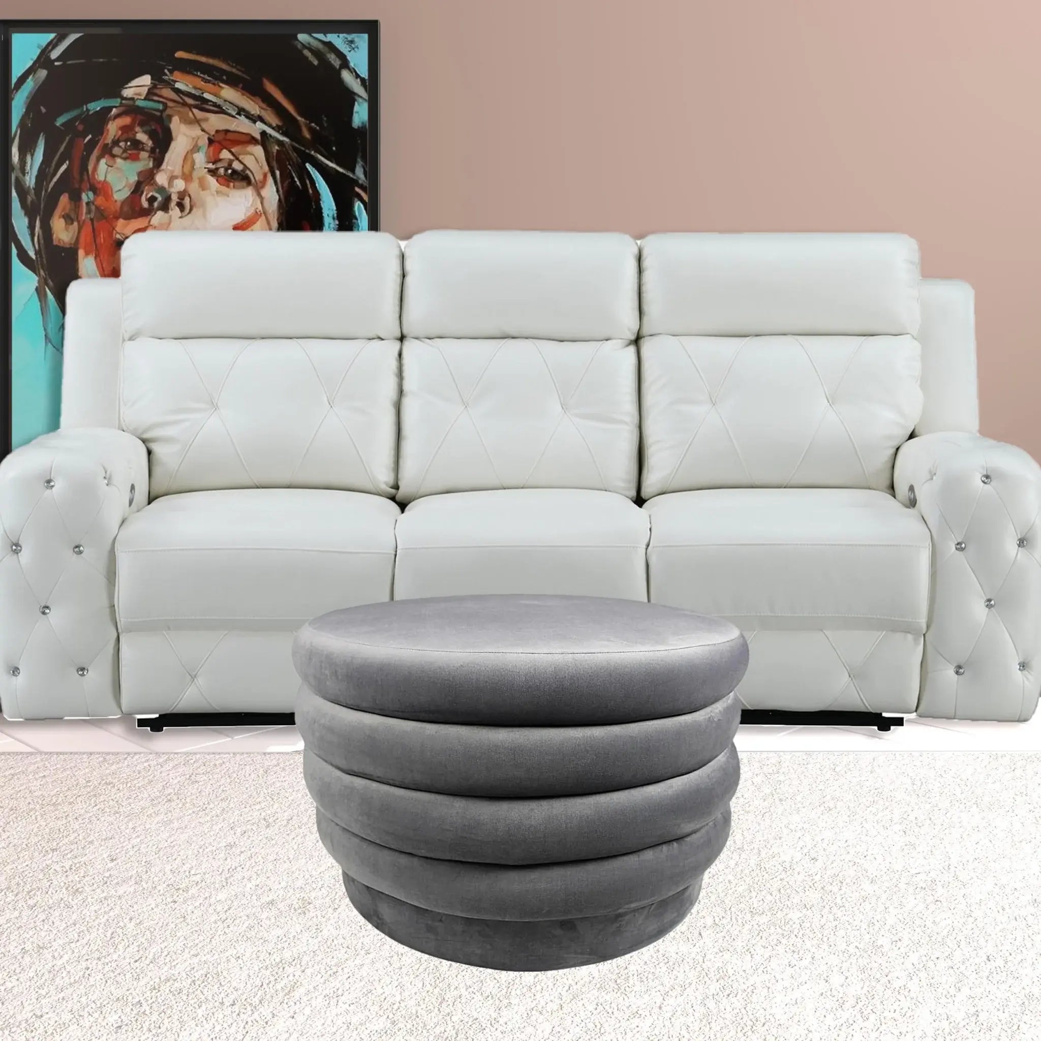 31" Gray Velvet Tufted Round Cocktail Ottoman - Homeroots - Flyclothing LLC