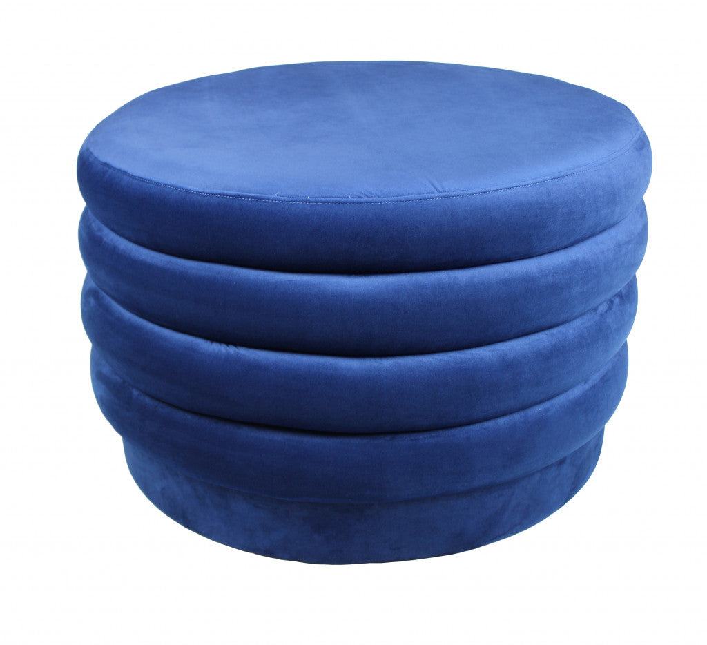 31" Blue Velvet Tufted Round Cocktail Ottoman - Homeroots - Flyclothing LLC