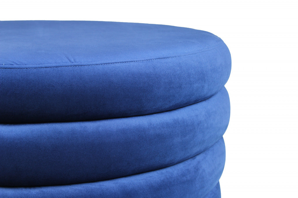 31" Blue Velvet Tufted Round Cocktail Ottoman - Homeroots - Flyclothing LLC