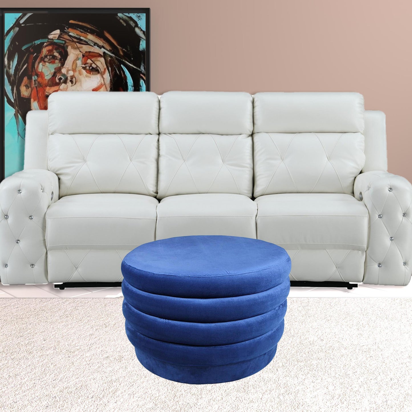 31" Blue Velvet Tufted Round Cocktail Ottoman - Homeroots - Flyclothing LLC