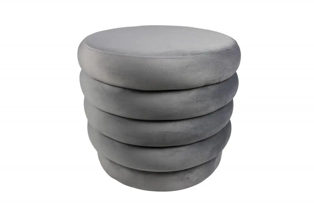 21" Gray Velvet Tufted Round Cocktail Ottoman - Homeroots - Flyclothing LLC