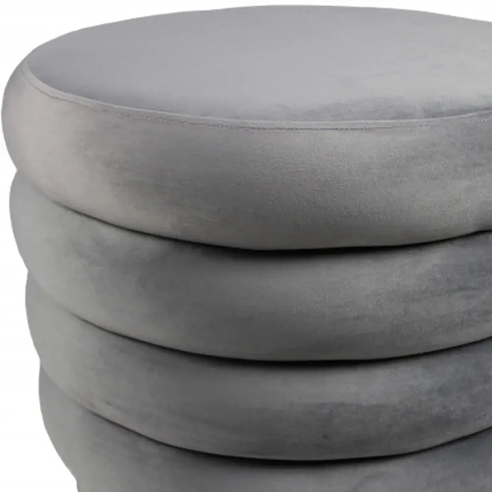 21" Gray Velvet Tufted Round Cocktail Ottoman - Homeroots - Flyclothing LLC