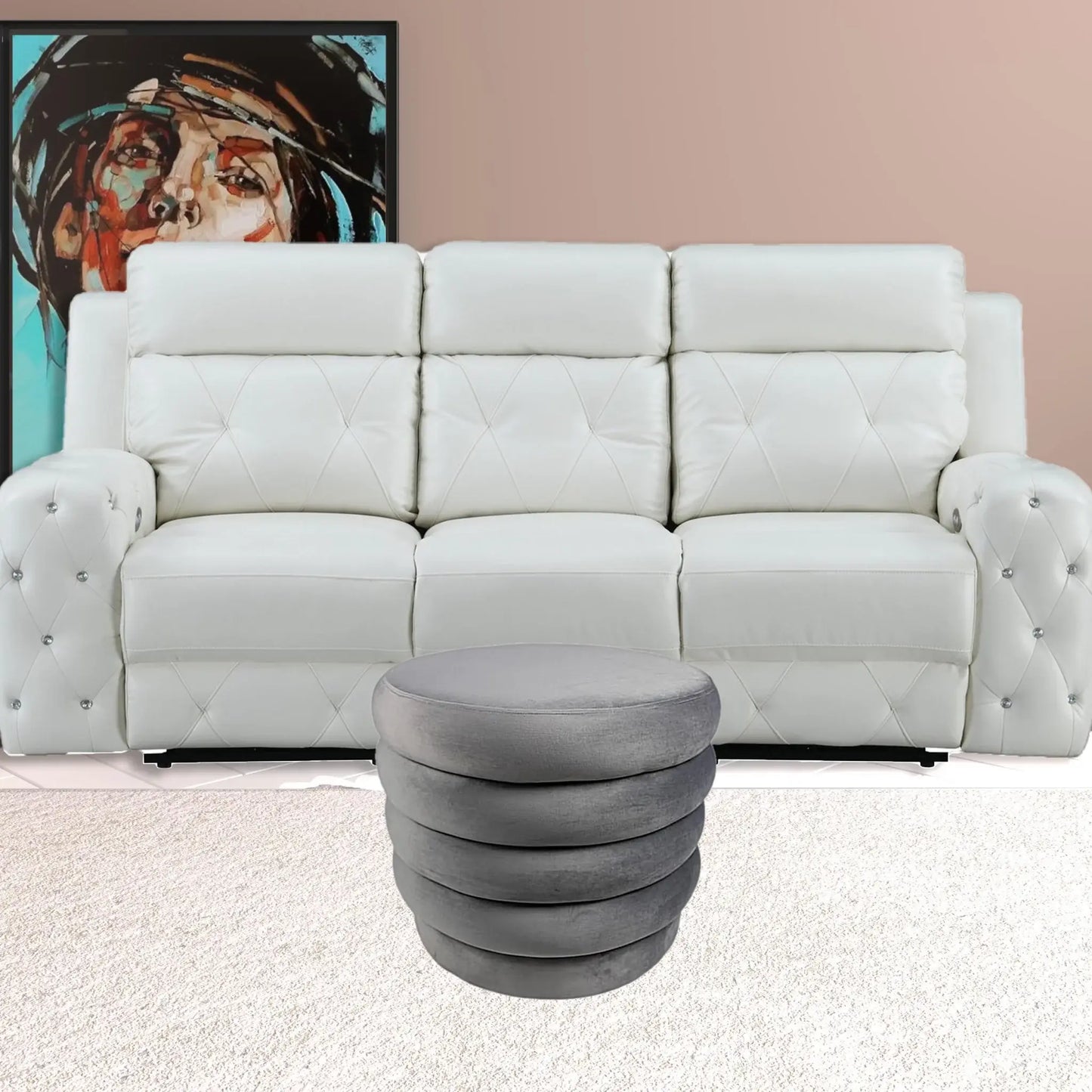 21" Gray Velvet Tufted Round Cocktail Ottoman - Homeroots - Flyclothing LLC