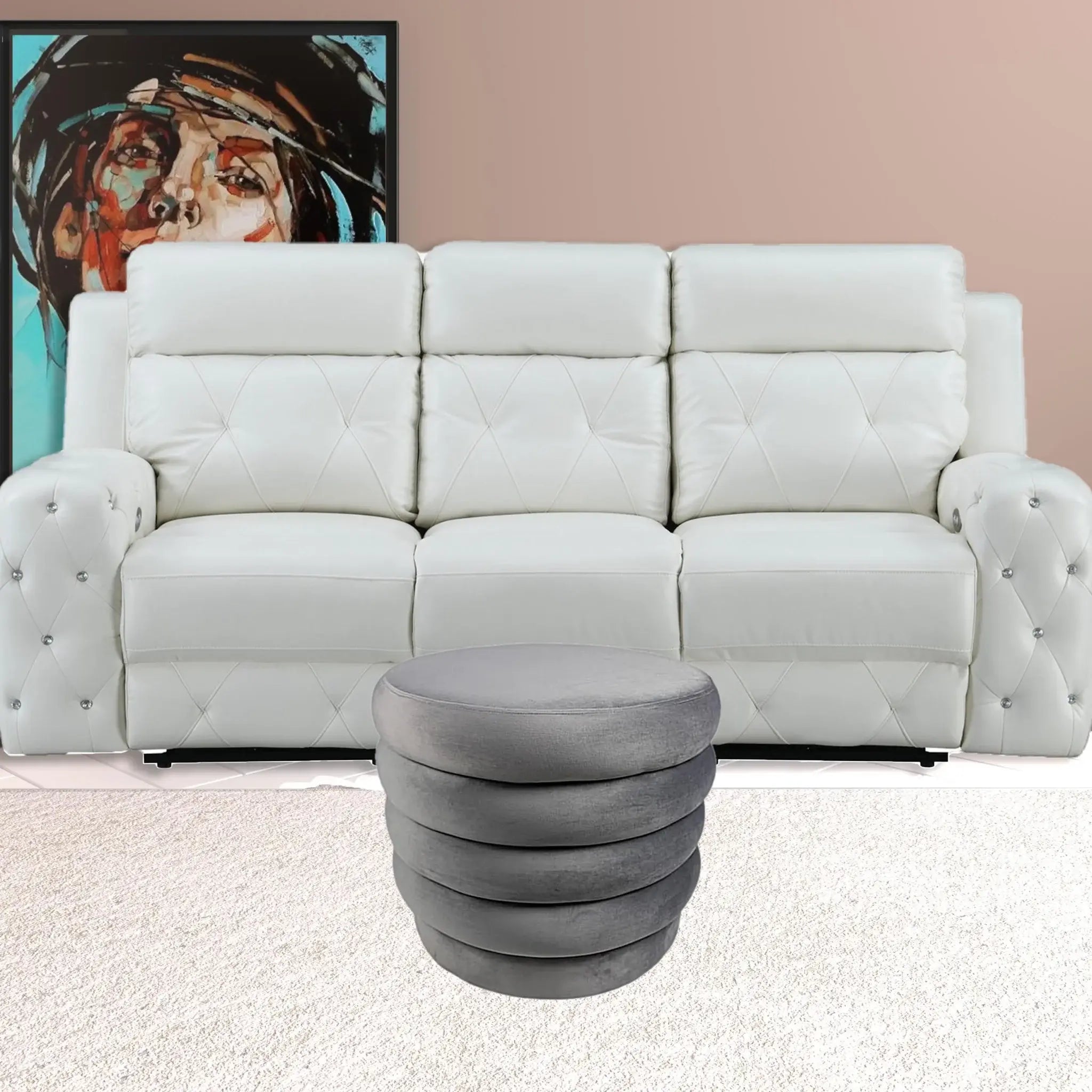21" Gray Velvet Tufted Round Cocktail Ottoman - Homeroots - Flyclothing LLC