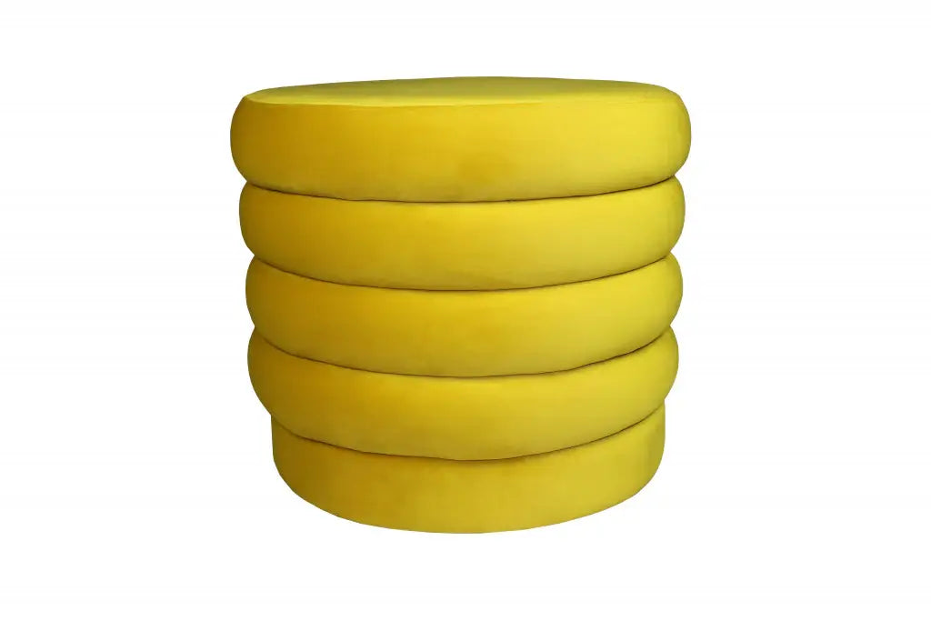 21" Yellow Velvet Tufted Round Cocktail Ottoman - Homeroots - Flyclothing LLC