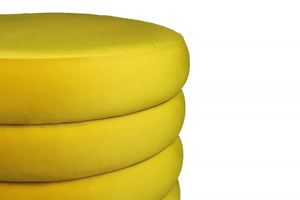 21" Yellow Velvet Tufted Round Cocktail Ottoman - Homeroots - Flyclothing LLC