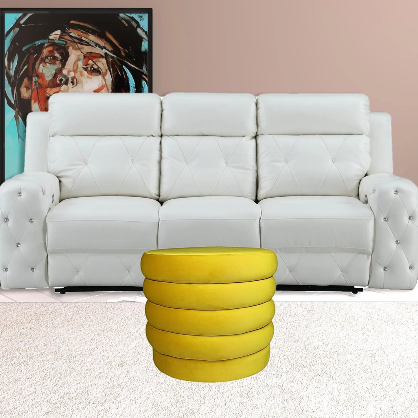 21" Yellow Velvet Tufted Round Cocktail Ottoman - Homeroots - Flyclothing LLC