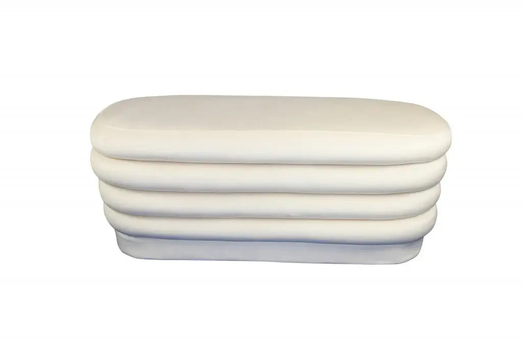 44" White Velvet Tufted Oval Ottoman - Homeroots - Flyclothing LLC