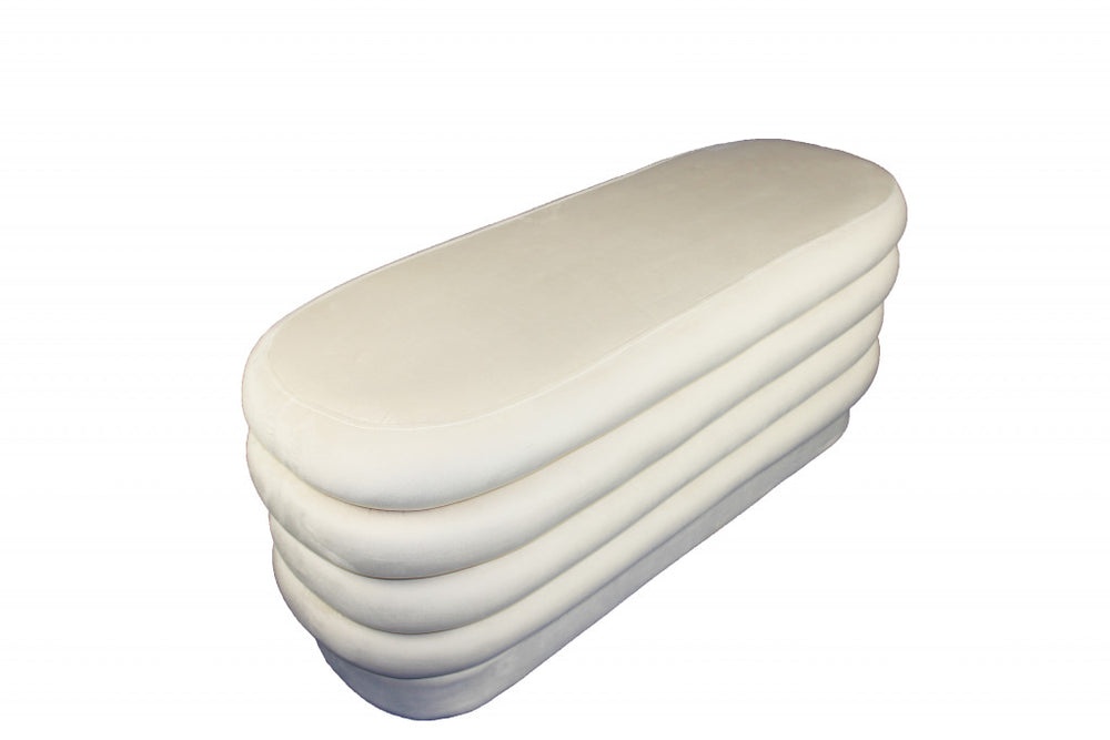 44" White Velvet Tufted Oval Ottoman