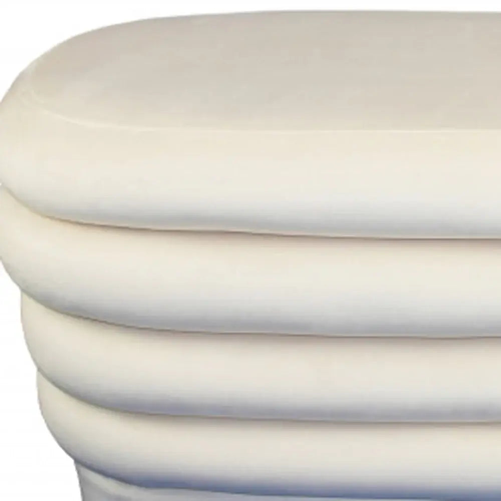 44" White Velvet Tufted Oval Ottoman - Homeroots - Flyclothing LLC