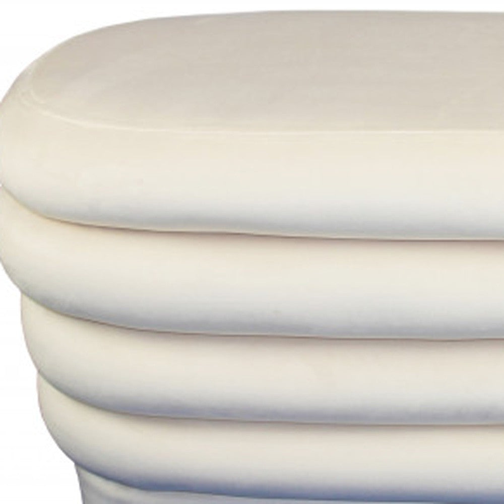 44" White Velvet Tufted Oval Ottoman