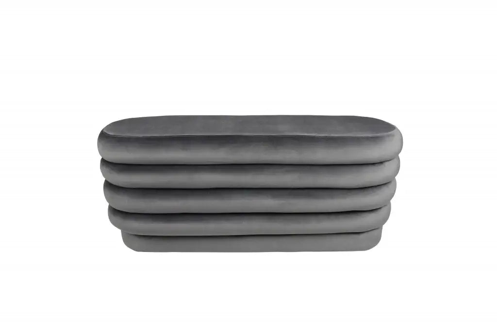 44" Gray Velvet Tufted Oval Ottoman - Homeroots - Flyclothing LLC