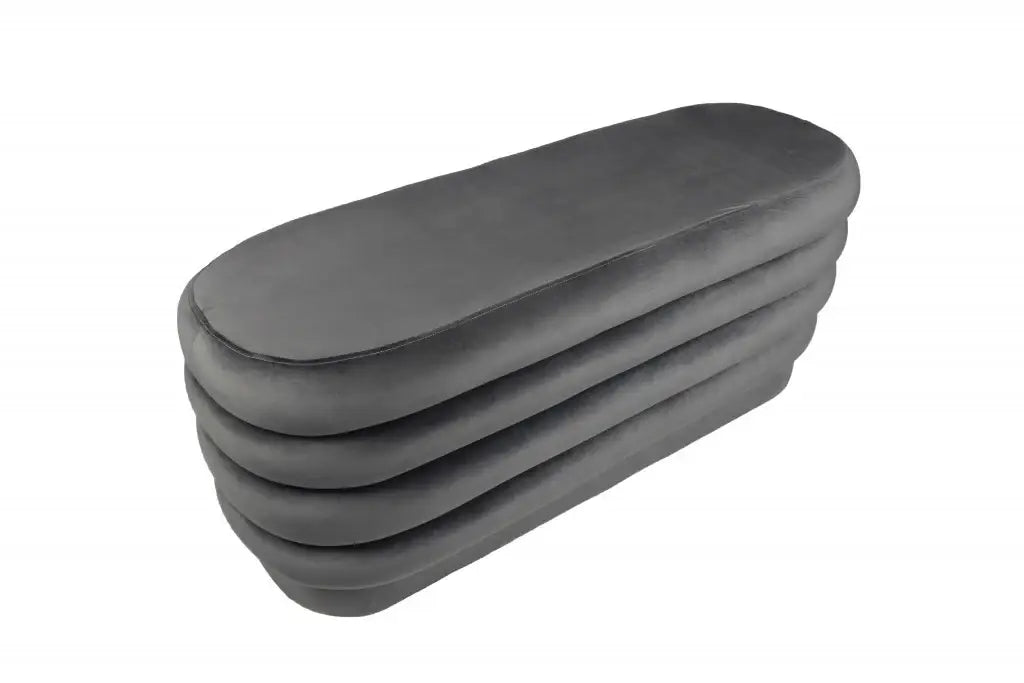 44" Gray Velvet Tufted Oval Ottoman - Homeroots - Flyclothing LLC