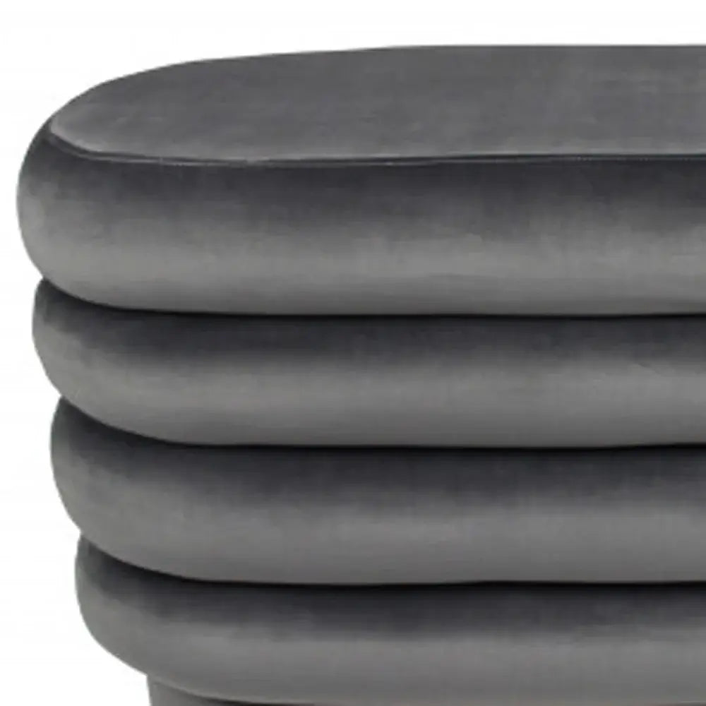 44" Gray Velvet Tufted Oval Ottoman - Homeroots - Flyclothing LLC