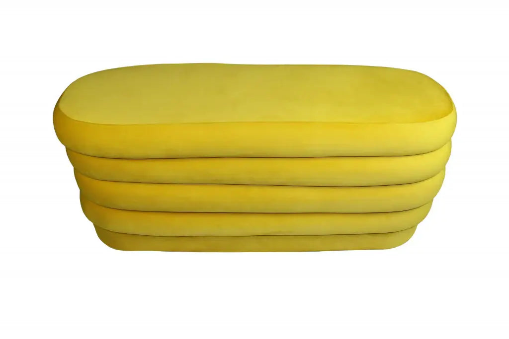 44" Yellow Velvet Tufted Oval Ottoman - Homeroots - Flyclothing LLC