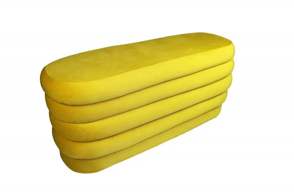 44" Yellow Velvet Tufted Oval Ottoman - Homeroots - Flyclothing LLC