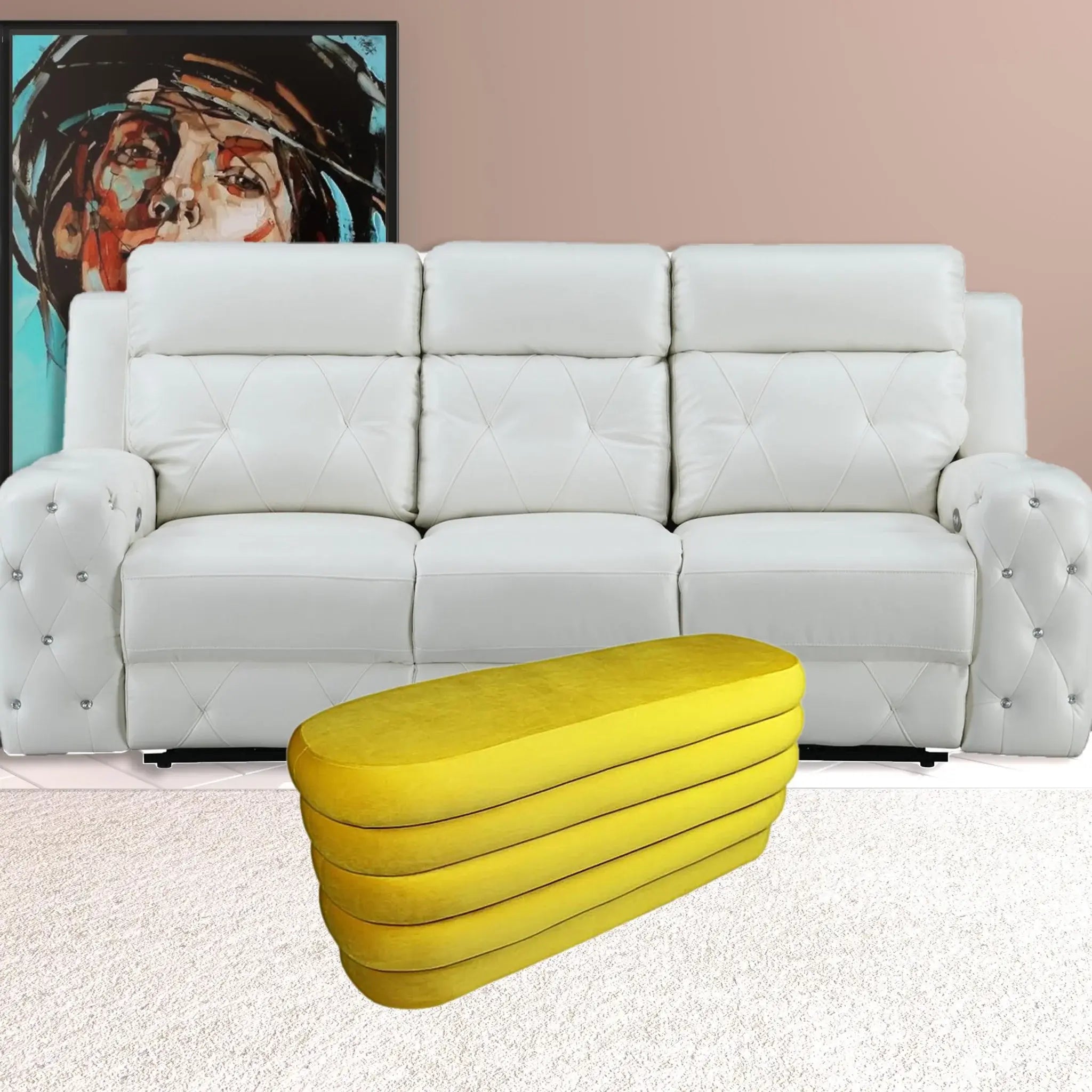 44" Yellow Velvet Tufted Oval Ottoman - Homeroots - Flyclothing LLC
