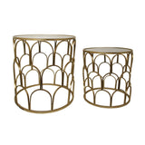 Set of Two Gold Steel And Mirrored Glass Round Drum End Tables - HomeRoots - Flyclothing LLC