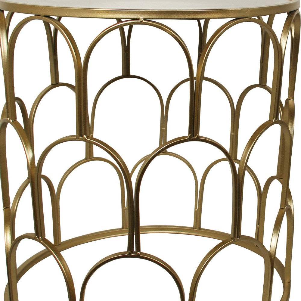 Set of Two Gold Steel And Mirrored Glass Round Drum End Tables - HomeRoots - Flyclothing LLC