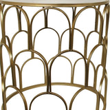 Set of Two Gold Steel And Mirrored Glass Round Drum End Tables - HomeRoots - Flyclothing LLC