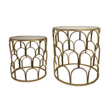 Set of Two Gold Steel And Mirrored Glass Round Drum End Tables - HomeRoots - Flyclothing LLC