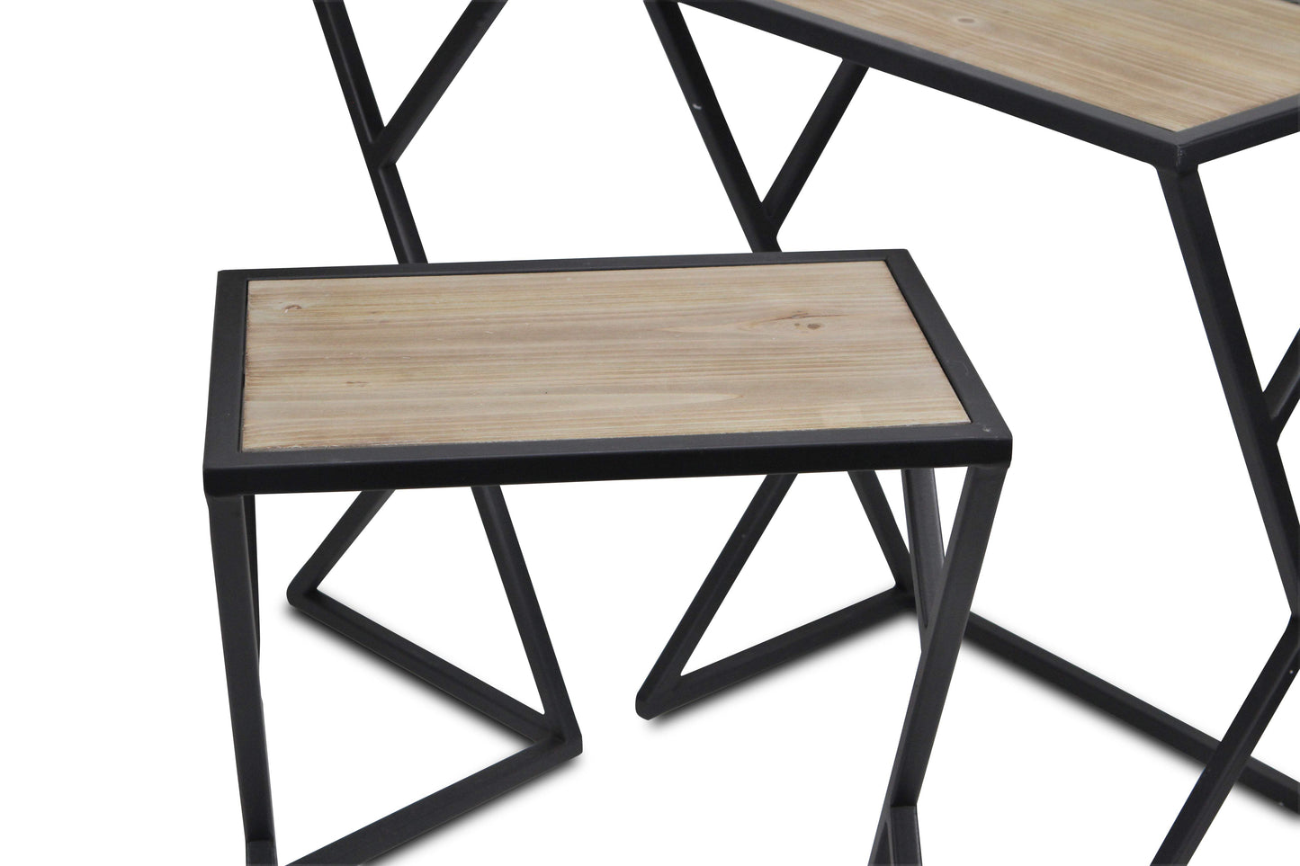 Set of Three Brown and Black Solid Wood and Steel Frame Nested Tables - HomeRoots - Flyclothing LLC