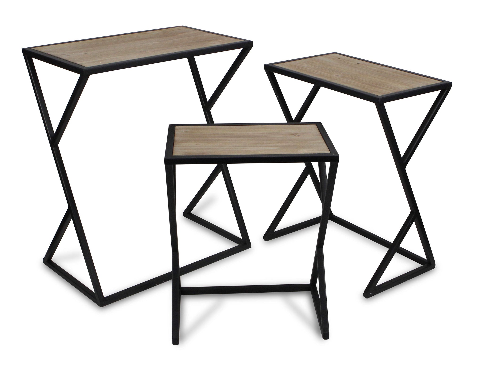 Set of Three Brown and Black Solid Wood and Steel Frame Nested Tables - HomeRoots - Flyclothing LLC