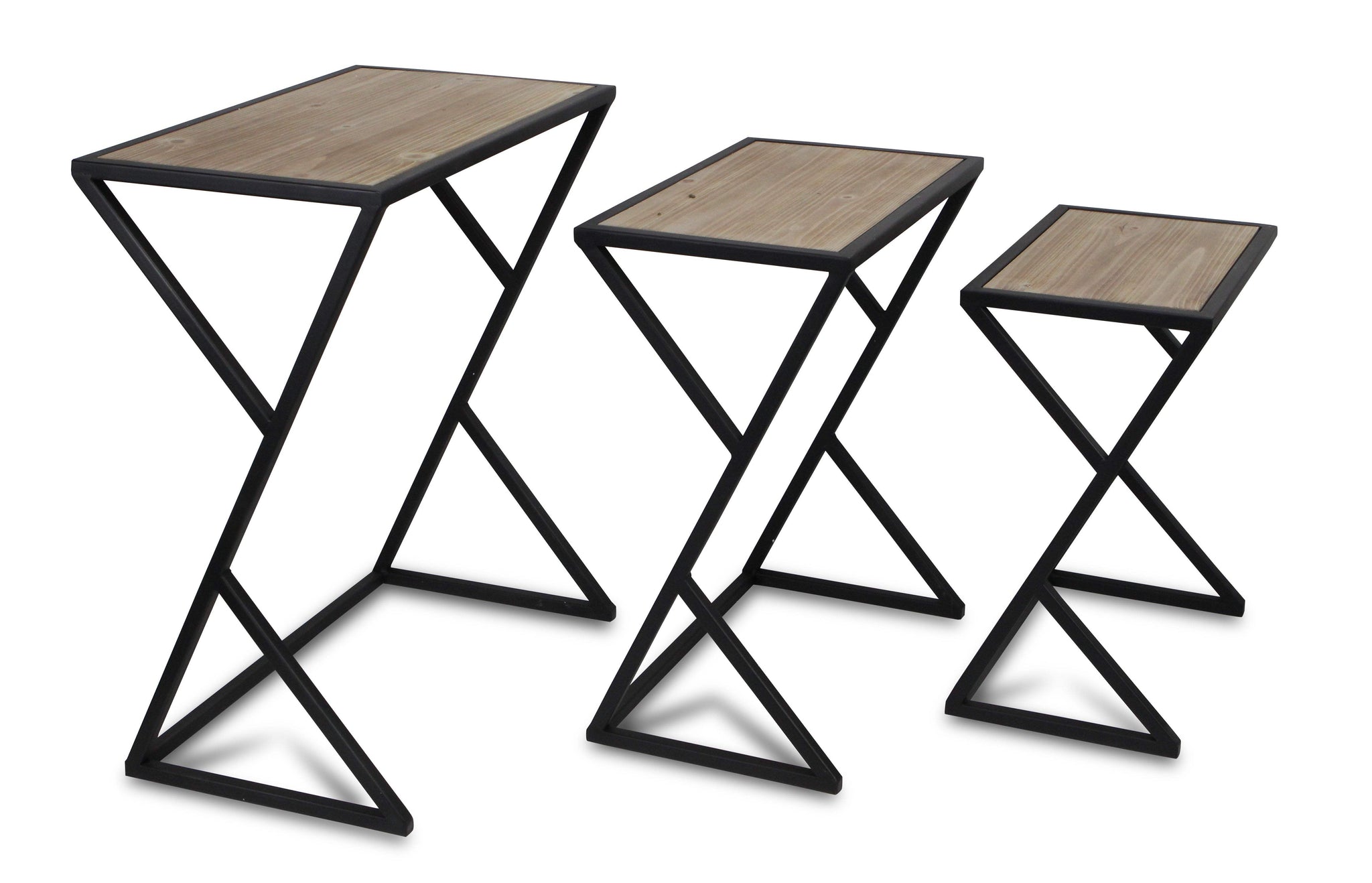 Set of Three Brown and Black Solid Wood and Steel Frame Nested Tables - HomeRoots - Flyclothing LLC
